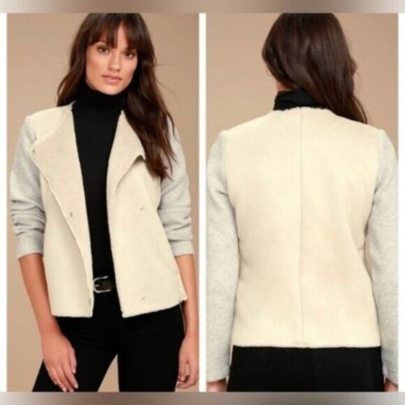 BB Dakota Tan Gray Glenna Faux Suede Moto Jacket‎ Size L - Picture 1 of 10